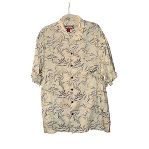 Caribbean Joe Mens XL Button Up Shirt Short Sleeve Bamboo Leaf Print Relaxed Fit